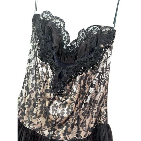 Vintage Gunne Sax Jessica McClintock Black Lace Party Strpls Dress Junior Sz 9 - Picture 10 of 13